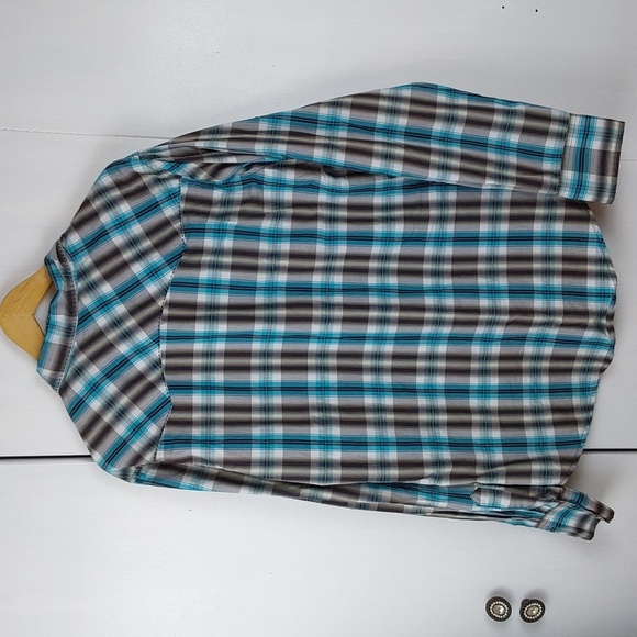 Wrangler Mens Blue,Black Plaid Western Yoke Snap Button Down Shirt Cowboy Sz.L - Picture 4 of 7